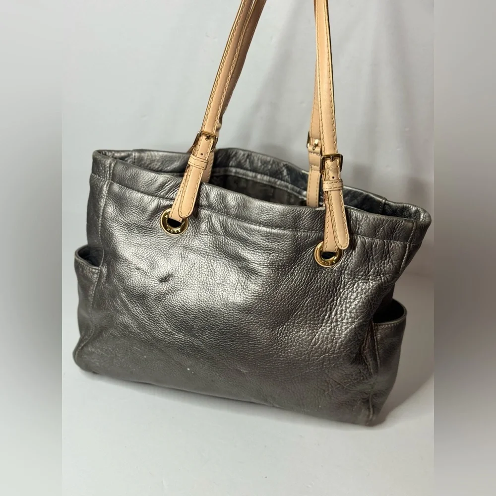 Michael Kors Metallic Grey Gold Hardware Tote Bag